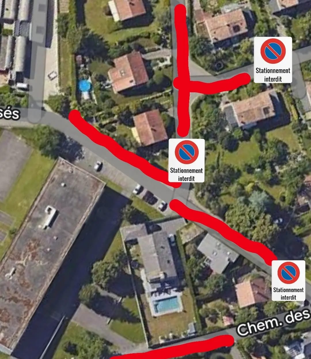 Zones de parking autorisées et accès visiteurs - Stade du FC Aïre-le-Lignon